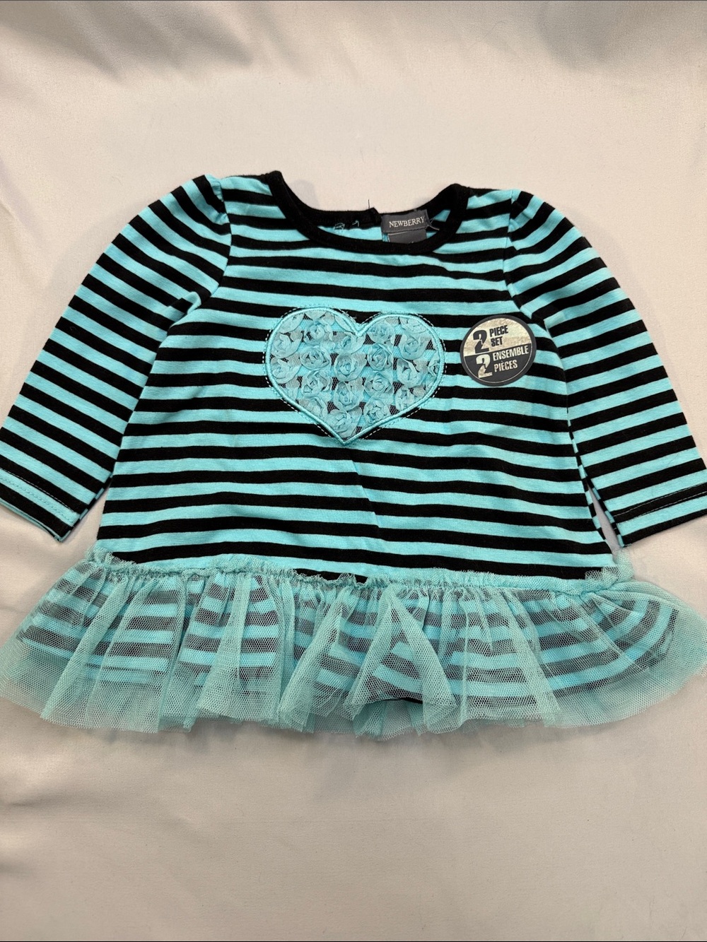 Newberry NWT Black & Aqua Striped Tulle-Hem Crewneck Dress for Kids